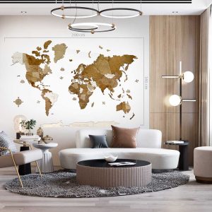 fa világtérkép falra - wood world map - barna fehér - fa fali dekoráció